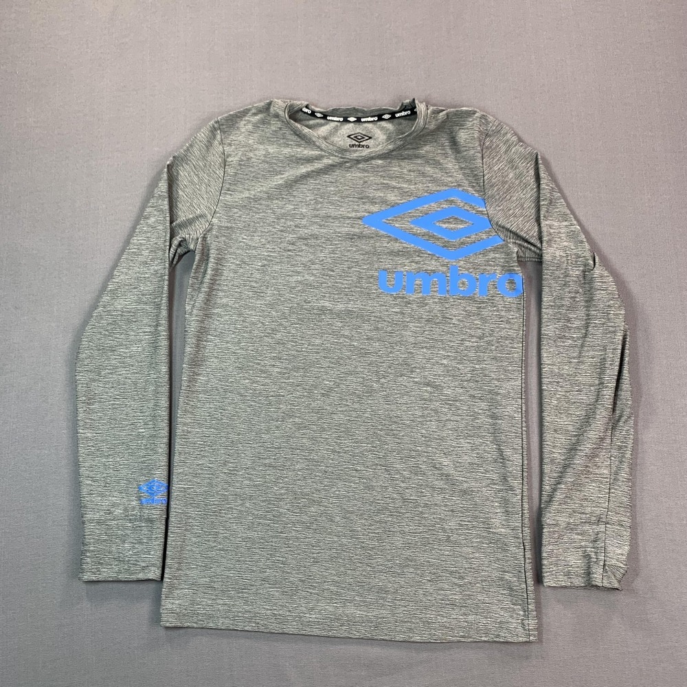 Umbro Shirt Boys XL 16-18 Gray Long Sleeve Athletic Logo Stretch Tee Soccer - Picture 5 of 16